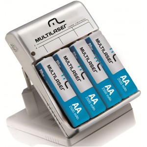 Carregador de Pilhas Multilaser AA/AAA + 4 Pilhas AA 2500mAH