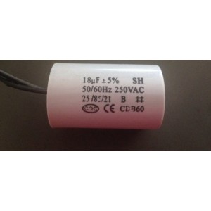 Capacitor 18 Uf 50-60hz 250vac 2 Fios