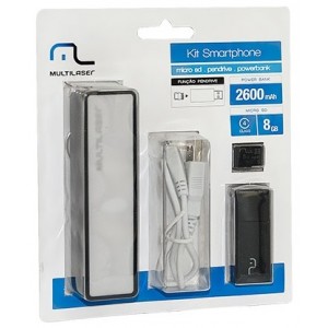 Kit SmartPhone - Power Bank + Pendrive + Cartão de Memoria Micro SD 8GB Multilaser